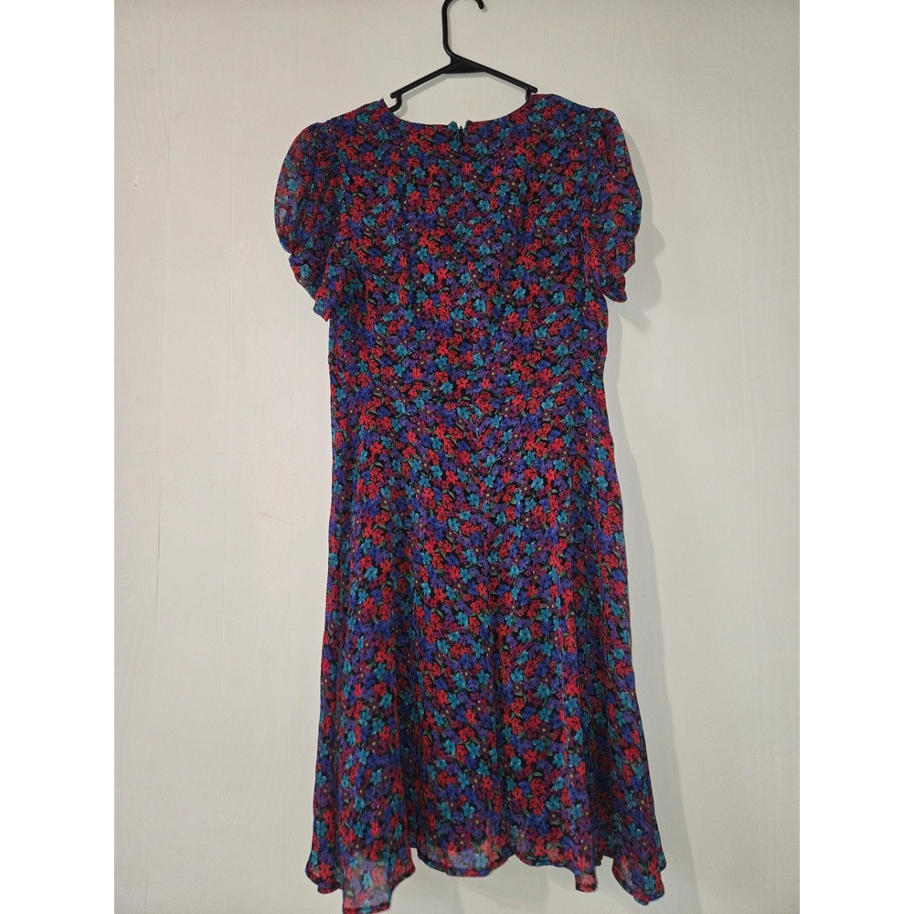 Calvin Klein Womens Floral V-Neck Puff Sleeve Midi Dress Multicolor Size 6 - Picture 2 of 4